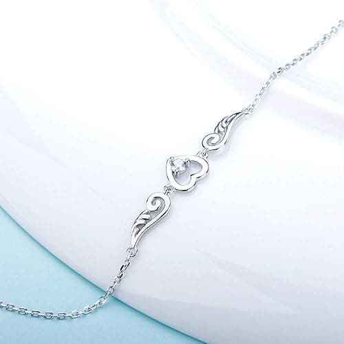 LGSY 925 Sterling Silver Guardian Angel Wings Bracelets for Women, CZ Design Heart Adjustable Chain Bracelets for Jewelry thumbnail 3