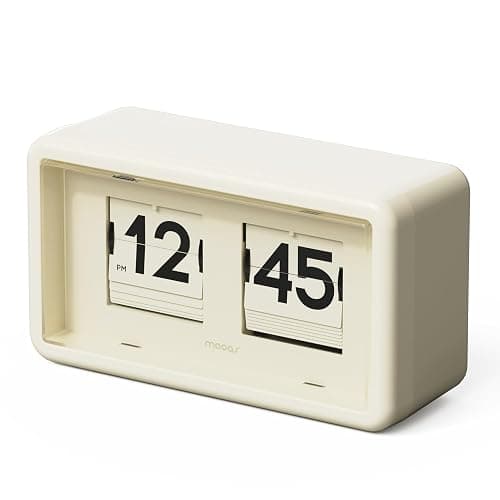 Mooas - Retro Flip Desk Clock, Automatic Spin, Classic Style, AM/PM, Home Decor, Ideal for Home, Office, Cream, 17.5cm x 7cm | Retro Design Auto Flip, Automatic Turning Vintage Flip, AM/PM, Home Decor Ideal for Home Office Living Room Hotel Café - Image 1