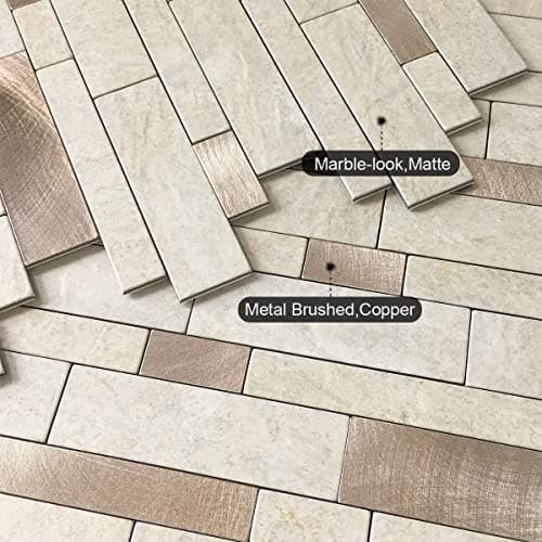 BeNice Backsplash Peel and Stick Wall Tiles for Kitchen,Subway Self Adhesive Linear Mosaic Stickers Bathroom Waterproof(10 Sheets,Rustic Beige Brown) thumbnail 2