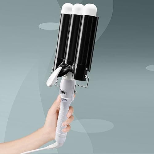 1.25 inch Three Barrel Curling Iron: Aleath Large 3 Barrel Hair Crimper with LCD Display - Dual Voltage Hair Waver Jumbo thumbnail 5