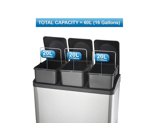 Step N' Sort The 16-Gal. 3-Compartment Stainless Steel Trash and Recycling Bin thumbnail 4