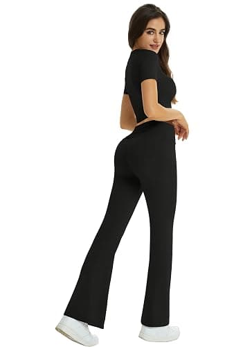 COPYLEAF Two Piece Lounge Sets for Women Fold Over Flare Pants Short Sleeve Crop Top Y2k Outfits Matching Set Tracksuit thumbnail 4