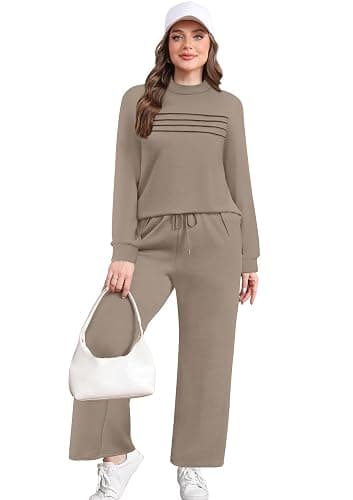 WIHOLL Two Piece Sets for Women Fall Travel Vacation Outfits Long Sleeve Lounge Sets Side Slit Wide Leg Pants S-3XL thumbnail 3