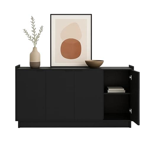 Prepac Simply Modern 4 Door Console Table Storage Cabinet, Buffet Cabinet for Storage and Organization, Modern Side Table with Doors & Shelves, 60”W x 30”H x 16”D, Black - Image 1