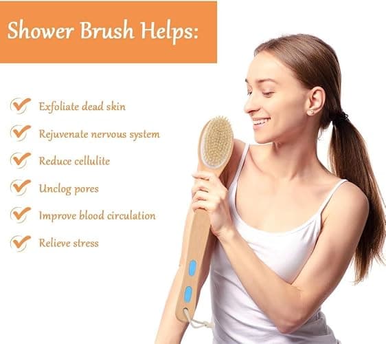 URAQT Brushing Body Brush Set, Natural Bristle Shower Brush et Long Handle Double-sided Brush，Dry Brushing Back Scrubber for Exfoliating, Massage, Improve Blood Circulation Cellulite thumbnail 6
