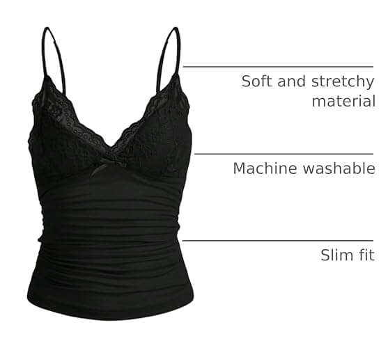 Naileksi Women Y2k Lace Trim Cami Top Spaghetti Strap Fairy Grunge Tank Top V Neck Ruched Bow Lace Patchwork Cami Shirt thumbnail 3