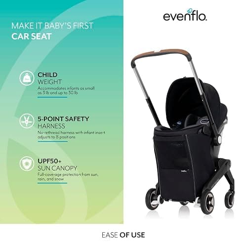 Evenflo Shyft DualRide Preemie and Infant Car Seat Stroller Combo | with Carryall Storage Bag and SensorSafe Technology, 3-30 lbs (Boone Gray) thumbnail 6