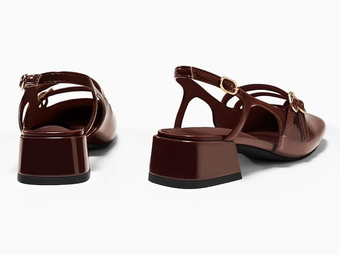 Coutgo Womens Mary Jane Chunky Low Heels Slingback Pumps Closed Square Toe Wedding Dress Shoes thumbnail 5