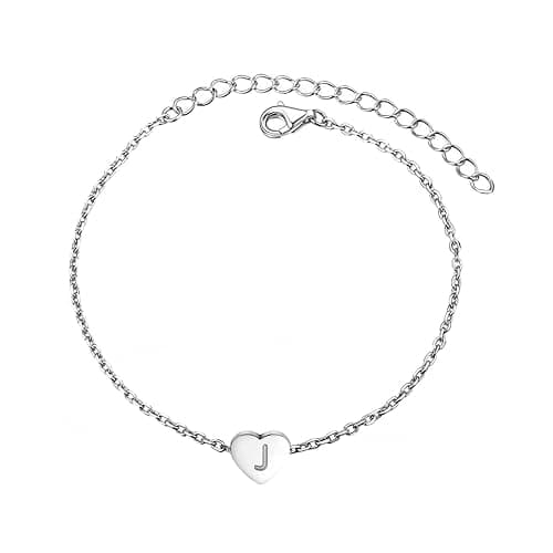 KunBead Mini Letter A-Z Initial Dainty Heart Charm Bracelets for Women Capital Name Alphabet Engraved Stainless Steel Bracelet thumbnail 2