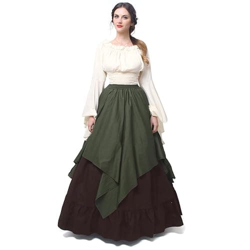 NSPSTT Renaissance Costume Women 2 Piece Medieval Dress Set Bell Sleeve Layered Peasant Outfit for Ren Faire - Image 1