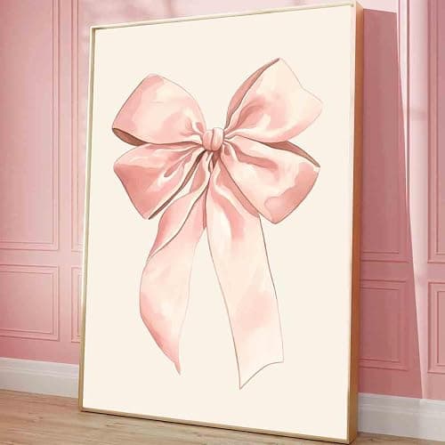 Vlolvfe Pink Bow Painting Balletcore Girl Art Light Pink Bow Painting Preppy Aesthetic Wall Art Watercolor Preppy Coquette Posters Funky Coquette Living Room Decor 16x24inch No Frame - Image 1