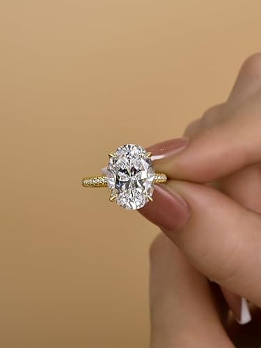 RODIFFY 5.0/8.0CT Excellent Oval Cut Engagement Ring,D-Color VVS Big CZ Gemstone 925 Sterling Silver Promise Ring - Yellow Gold,8CT - 4.5 thumbnail 6