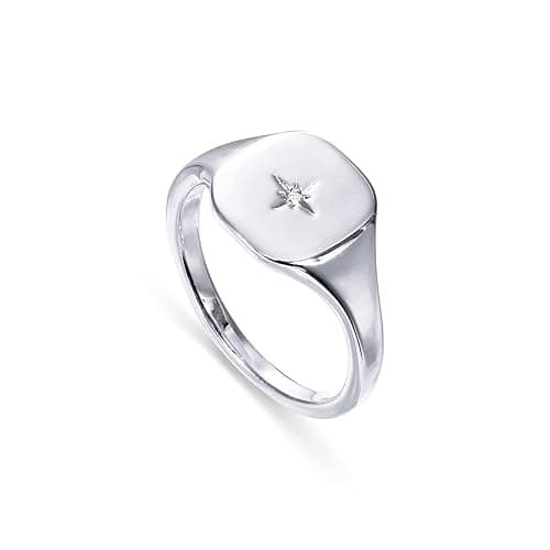 PAVOI 14K Gold Plated Engraved Signet Ring with North Star | Lightweight Thick Statement Rings for Women | Everyday Jewelry - Image 1