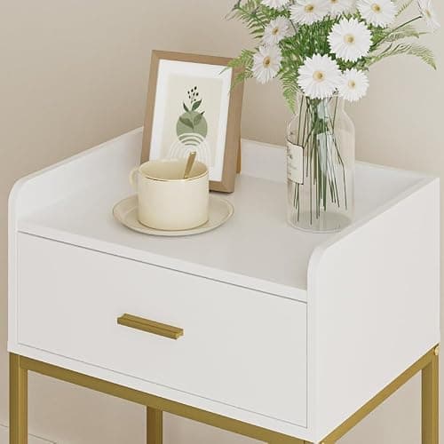 Masupu Nightstand,3-Tier Modern Bedside Night Stand with Storage Drawer and Shelf,Small End Side Table for Bedroom,Living Room,White (Without Outlet, White) thumbnail 6