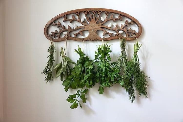 Tnstbiee Rustic Herb Drying Rack Hanging - Artistic Life Tree Design for Kitchen Witches & Gardeners - Holds 11 Bouquets - Saving Space Herb & Flower Dryer - Gift for Crafters - Wall Art Décor thumbnail 2