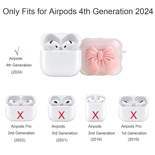QLD COVER Compatible with Apple AirPods 4 Generation 2024 Case Cover, Cute 3D Bow Tie Design Shockproof Soft Clear TPU Kawaii Airpods 4 Protector with Keychain for Women Girls, Pink Bow thumbnail 3