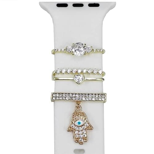 SUNOREEK Watch Band Charms, Decorative Rings Loops Charms Compatible with Apple Silicone Watch Bands for Women 49mm 45mm 44mm 42mm 41mm 40mm 38mm , Metal Jewelry Watch Band Accessories Charms for iwatch band Series se 9 8 7 6 5 4 3 2 1 Samsung Galaxy watch 5/Pro/4 fitbit - Image 1