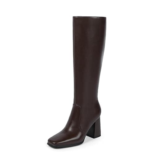 Modatope Knee High Boots Women Chunky Heel Square Toe Tall Boot for Women High Heel Side Zipper Long Boots - Image 1