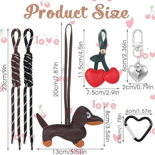 Leather Dachshund Keychain, Cute Dog Heart Cherry Keyring Puppy Bag Pendant Key Chain Charm Dachshund Accessories for Handbag Purses Bags Cars Fashion Gifts for Dog Lovers thumbnail 2