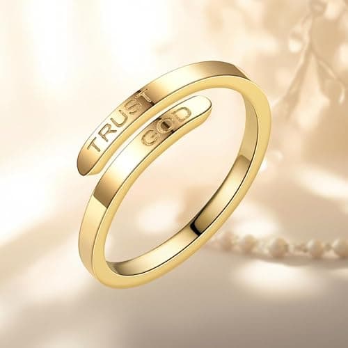 Trust God Cross Ring For Women, Silver Faith Over Fear Inspirational Rings, Adjustable Stainless Steel Religious Faith Rings Jewelry for Women and Men thumbnail 2