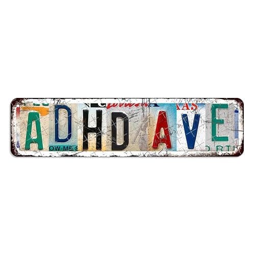 Adhd Ave Metal Tin Sign Funny 4x16 Inch Wall Art Home Decor Room Door Patio Garage Accessories Poster Gifts for Cafes Store Man Cave Bar Club - Image 1