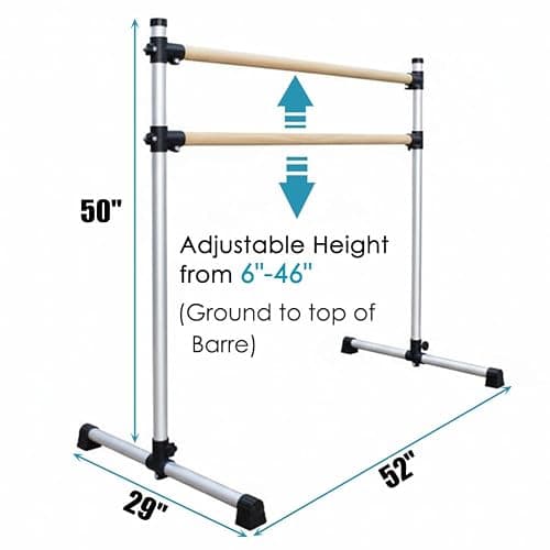 UMEKEN Wood/Aluminum/Steel Ballet Barre 4 Foot Portable Barre Bar Home Adjustable Freestanding Ballet Stretch Dance Bar for Kids Adult with Carry Bag thumbnail 3