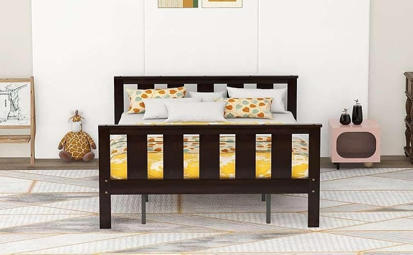 Queen Size Espresso Wood Platform Bed Frame with Headboard and Footboard - Sturdy and Stylish Bedroom Furniture for Enhanced Comfort and Modern Aesthetics thumbnail 3