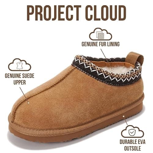 Project Cloud Genuine Leather & Australian Shearling Slippers for Kids - Memory Foam Fuzzy & Non-Slip Fluffy Slippers Girls Footwear & Boys Footwear, Kids Unisex Shoe (Dream Warm) thumbnail 2