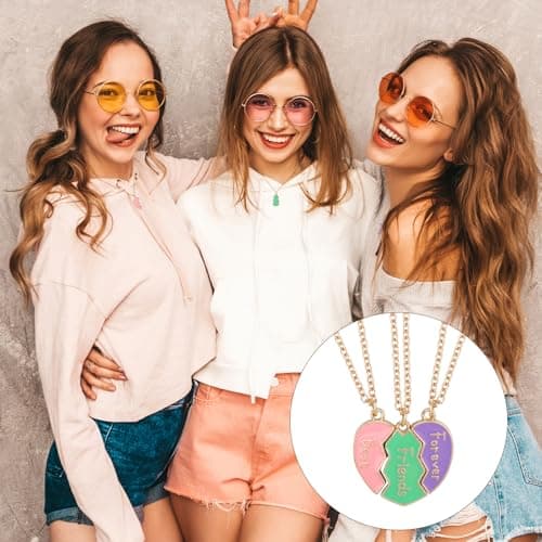 3pcs Friendship Necklaces for 3, Love Heart Enamel Magnetic Matching Pendant Necklace Forever Three Friends Jewelry Gifts for Women Men Anniversary Birthday (Style 2), Medium, Stainless Steel, No thumbnail 7
