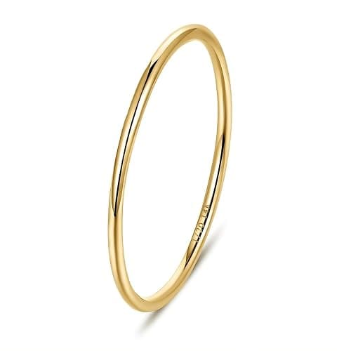 NOKMIT 1mm 14K Gold Filled Rings for Women Girls Thin Gold Ring Dainty Cute Stacking Stackable Thumb Pinky Band Non Tarnish Comfort Fit Size 4 to 11 1PC/2PCS/3PCS - Image 1