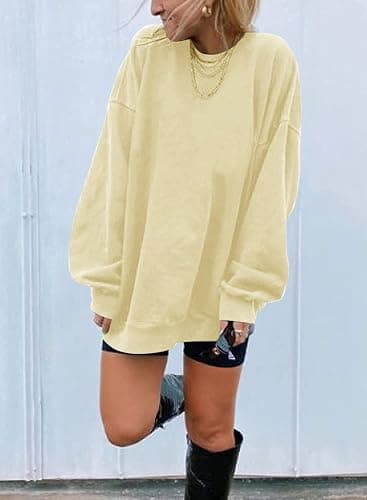 Ebifin Women's Oversized Long Sleeve Sweatshirts Pure Color Round Neck Casual Pullover Shirt thumbnail 2