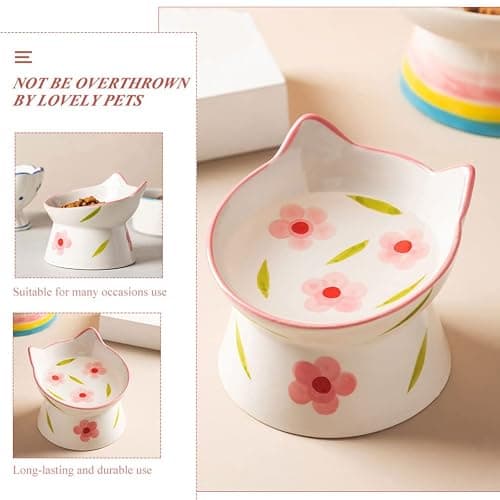 Zerodeko Ceramic Elevated Cat Bowl with Tilted Design 4.5 Inch Raised Pet Feeding Dish for Comfortable Neck Positioning Non-Slip Base Suitable for Small Cats and Dogs thumbnail 7