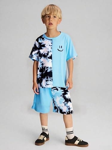 Kid Toddler Baby Boys Clothes Tie-dye Palm Leaf Top 2Pcs Summer Shorts Set thumbnail 2