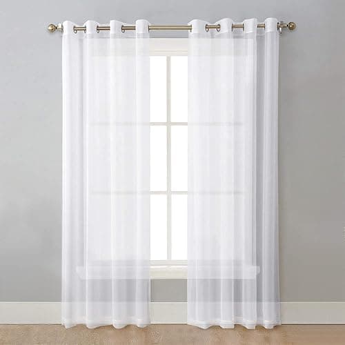 Fudaiki Set of 2 Panels Sheer Curtains for Bedroom Living Room Light Filtering Solid Voile Curtain Window Treatments White 39 x 51 Inch - Image 1