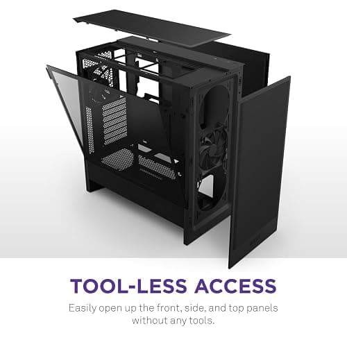 NZXT H5 Flow 2024 - Compact ATX Mid-Tower PC Gaming Case - High Airflow - 2 x 120mm Fans Included - 360mm Front & 240mm Top Radiator Support - Cable Management System - Tempered Glass - Black thumbnail 8