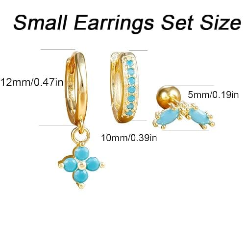 Small Gold Huggie Hoop Earrings Set for Women Turquoise Earrings 14K Gold Plated Cartilage Multiple Piercing Jewelry Hypoallergenic Sleeper thumbnail 5