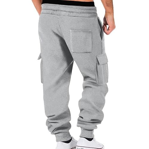 TRFIC Mens Fleece Cargo Sweatpants Heavyweight Elastic Waist Pants with Pockets Baggy Drawstring Jogger Pants thumbnail 2