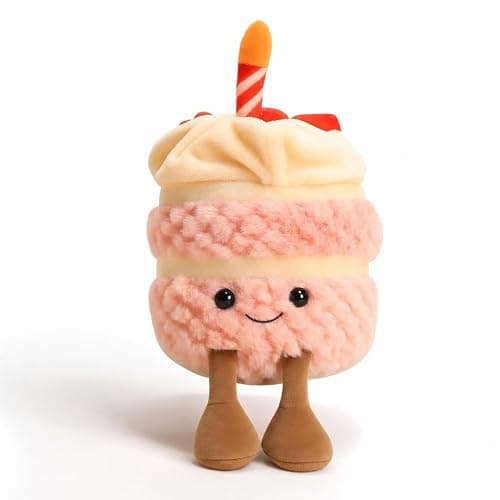 Aguwgax 1-Piece Birthday Cake Plush Toy, Pink Smiling Cake Room Decor | Soft Food Plushies for Bedroom Sofa Decoration and Birthday Gift - Image 1