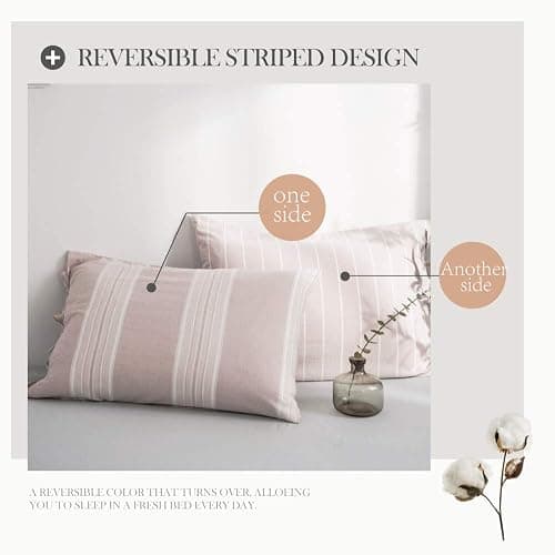 BISELINA Striped Duvet Cover Set 3pcs 100% Washed Cotton Linen Like Textured with Bowknot Bow Ties Strap Reversible Breathable Soft Comfy Chic Yarn Dyed Bedding (King, Cream Tan) thumbnail 4