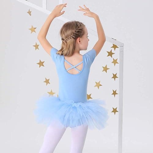 Bezioner Girls Cotton Ballet Dance Dress Cute Tutu Skirted Leotard Short Sleeve thumbnail 4