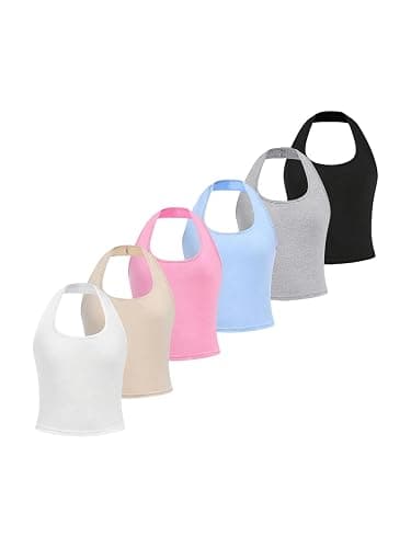 Milumia Girl's 6 Pack Sleeveless Halter Top Fitted Basic Tank Tops - 12 Years - Multicolor - Image 1