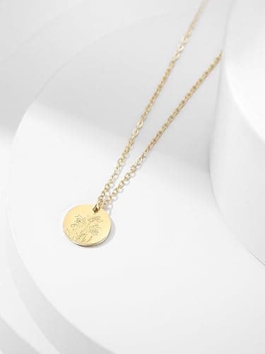 PENLYU Birth Flower Necklace, 14K Gold Plated Floral Pendant Necklaces for Women, Simple Dainty Birth Month Flower Necklace, Birthday Jewelry for Women - 12 Month thumbnail 3