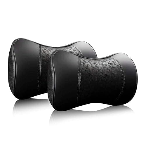 HAOTULE Car Leather Neck Pillows, Neck Rest Cushions,100% Memory Foam Cervical Support, Comfortable Travel car Seats and Home Office Soft Pillows, Black a Set (2 pcs) - Image 1