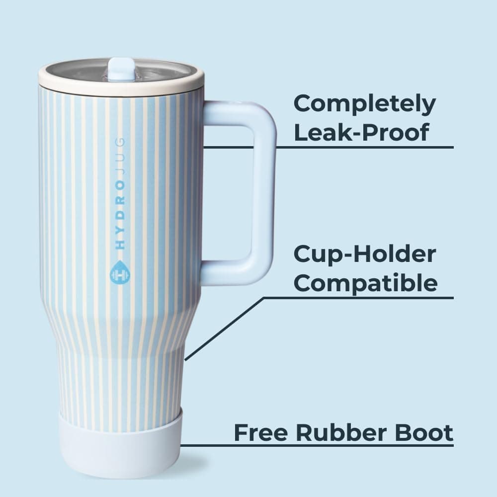 HydroJug Traveler - 40 oz Water Bottle with Handle & Flip Straw - Fits in Cup Holder, Leak Resistant Tumbler-Reusable Insulated Stainless Steel & Rubber Base - Gifts for Women & Men, Cape Cod thumbnail 3