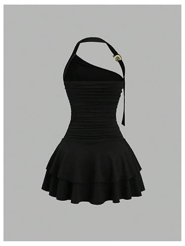 MakeMeChic Women's Y2k Halter Mini Dress Backless Ruffle Short Going Out Dress thumbnail 3