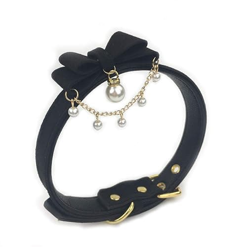 Handmade Bean Chain Choker Collar Necklace Lolita Bow Collar Cat Cosplay Kitty Velvet Necklace (Y1) - Image 1