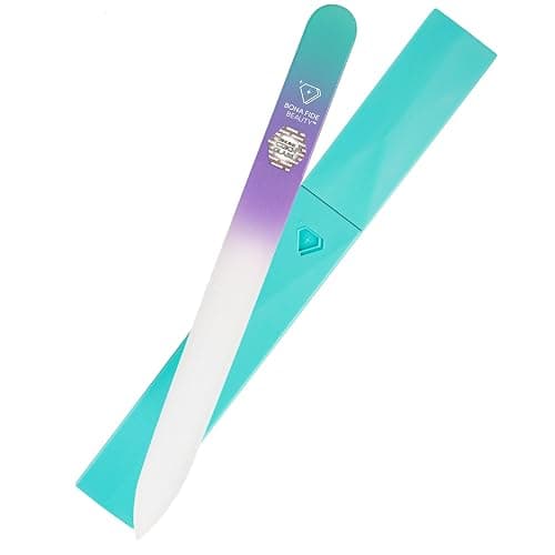 Bona Fide Beauty Czech Glass Nail File with Case in Pastel Green Violet | Crystal File for Natural Nails with Protective Case, Nail Care Tool Gifts for Women, Fine Grit Gentle Nail Care - Image 1