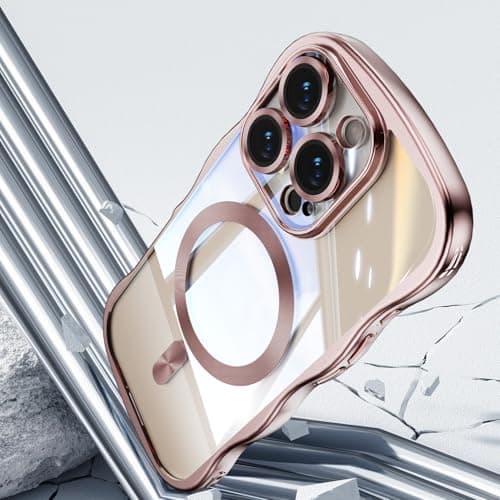 UEEBAI Magnetic for iPhone 16 Pro Max Case, Cute Cover Compatible with MagSafe, 2025 Transparent Clear Wave Design Wavy Frame Matte Phone Case, Pink thumbnail 4