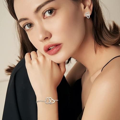 FDEETY Schmuckset Silber 925 Damen Glanz Kristall Herzform Kette Halskette Ohrringe Armband Schmuck Sets Geschenke für Frauen thumbnail 3