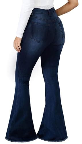 CuteCherry Bell Bottom Jeans for Women Ripped Skinny Bell Bottom Raw Hem Denim Pants thumbnail 2